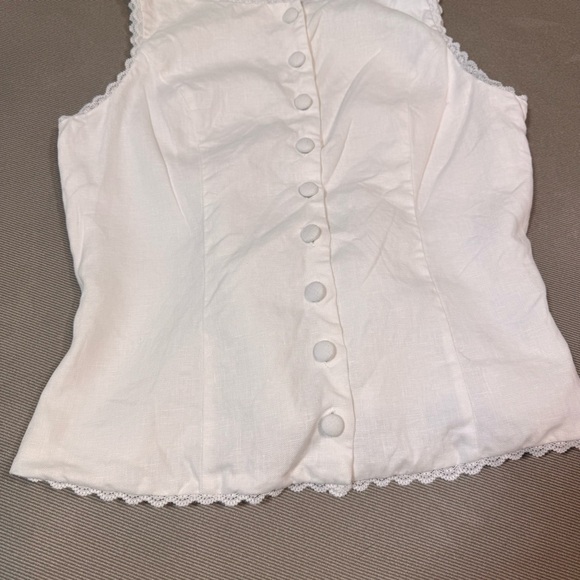 Reformation Amela Linen Top Ivory White Size 6 Lace Detail Button Down - Picture 2 of 13